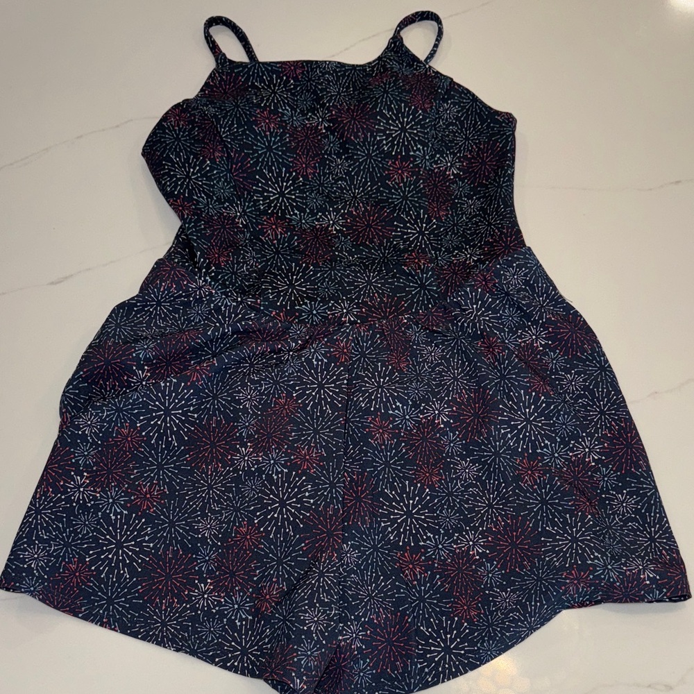 All in Motion Girls L 10/12 NWOT Navy Blue and Red Patterned Romper
